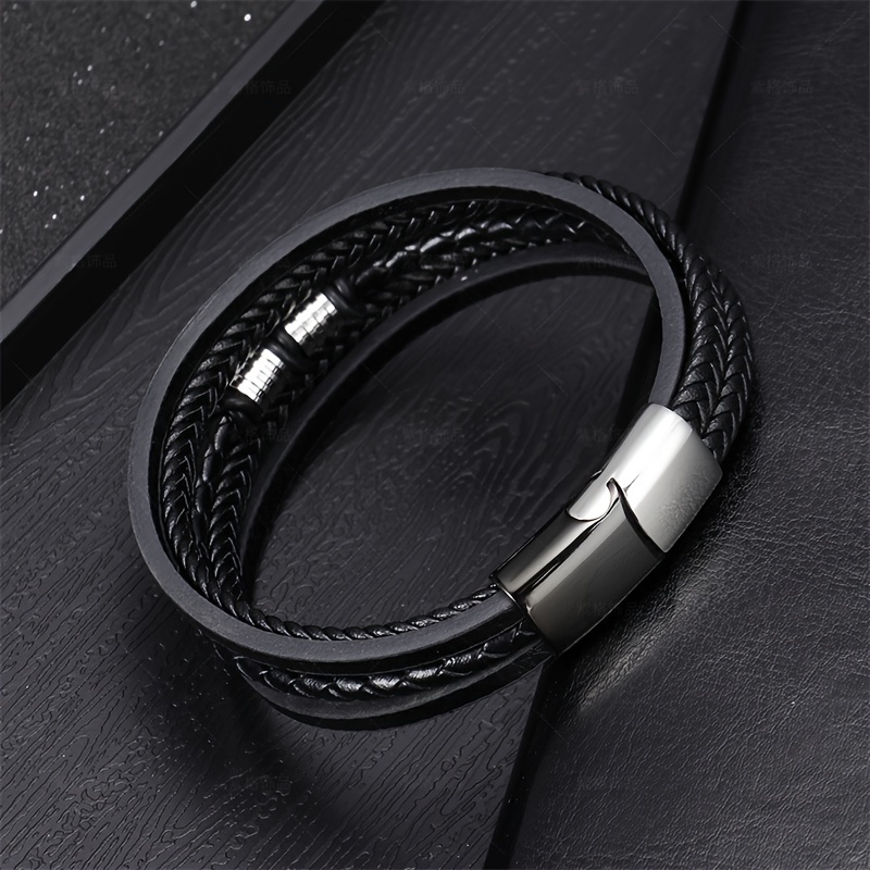 Multi-Strand Black Leather Bracelet - JF03098001 - Watch Station