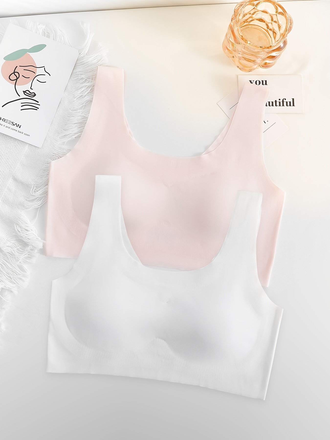  XMSM 2 Pcs Elderly Women Cotton Front Closure Bras Wireless  Sleep Bralette Everyday Soft Cup Vest Bras (Color : Combination 2, Size :  75B/34B) : Clothing, Shoes & Jewelry