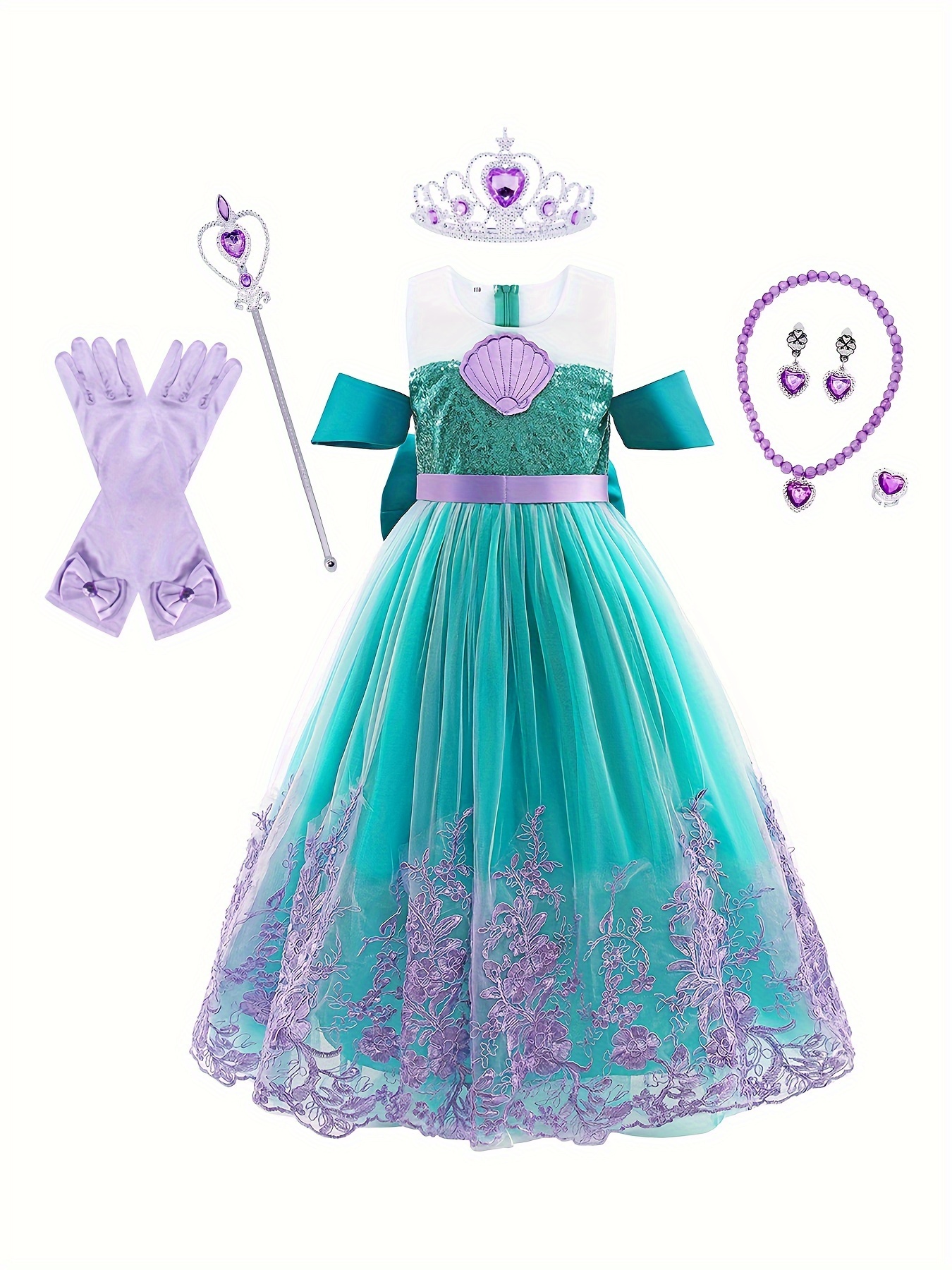 Pequena sereia princesa vestido para meninas, fantasia para o