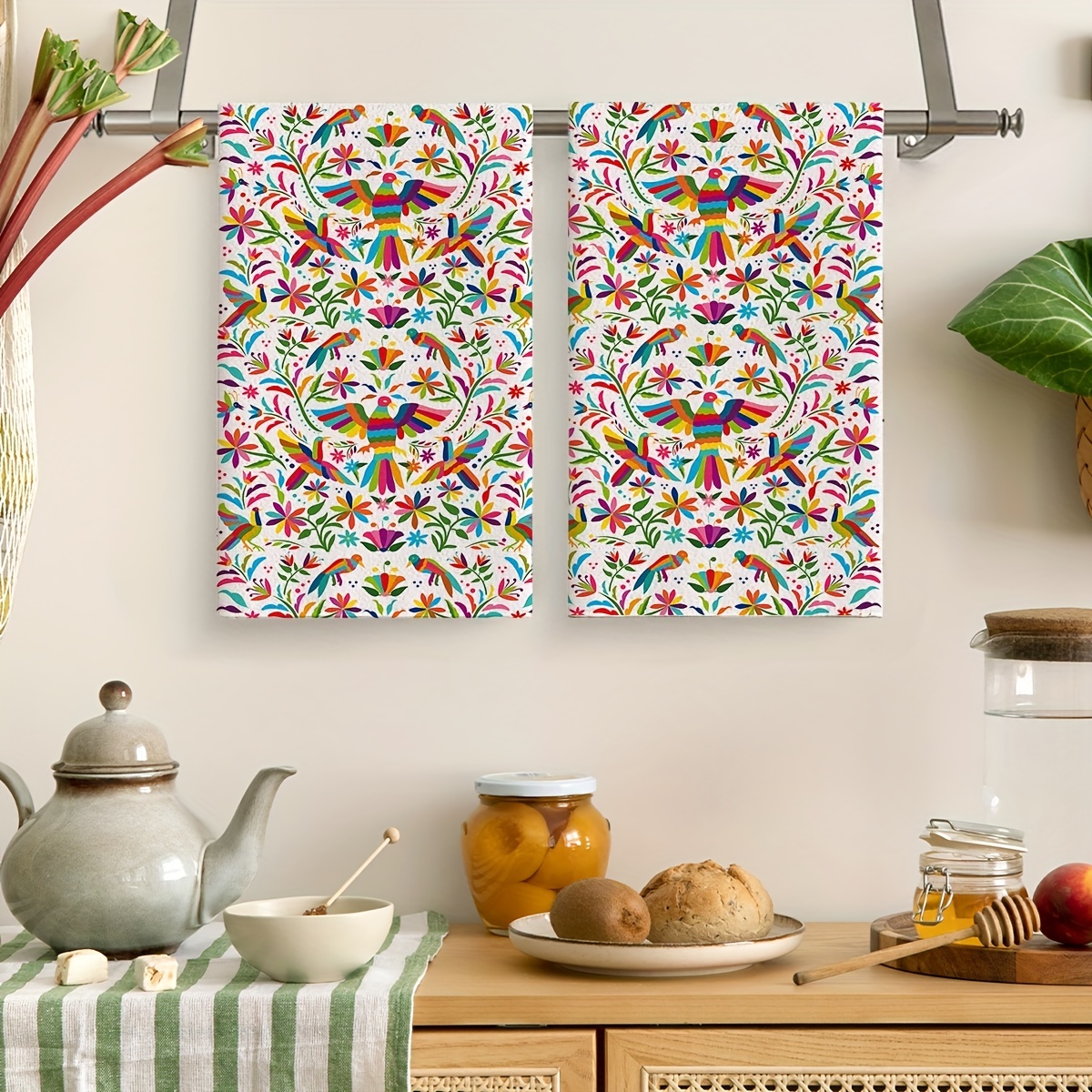 Dish Cloth, Colorful Mexican Traditional Bird Flower Pattern