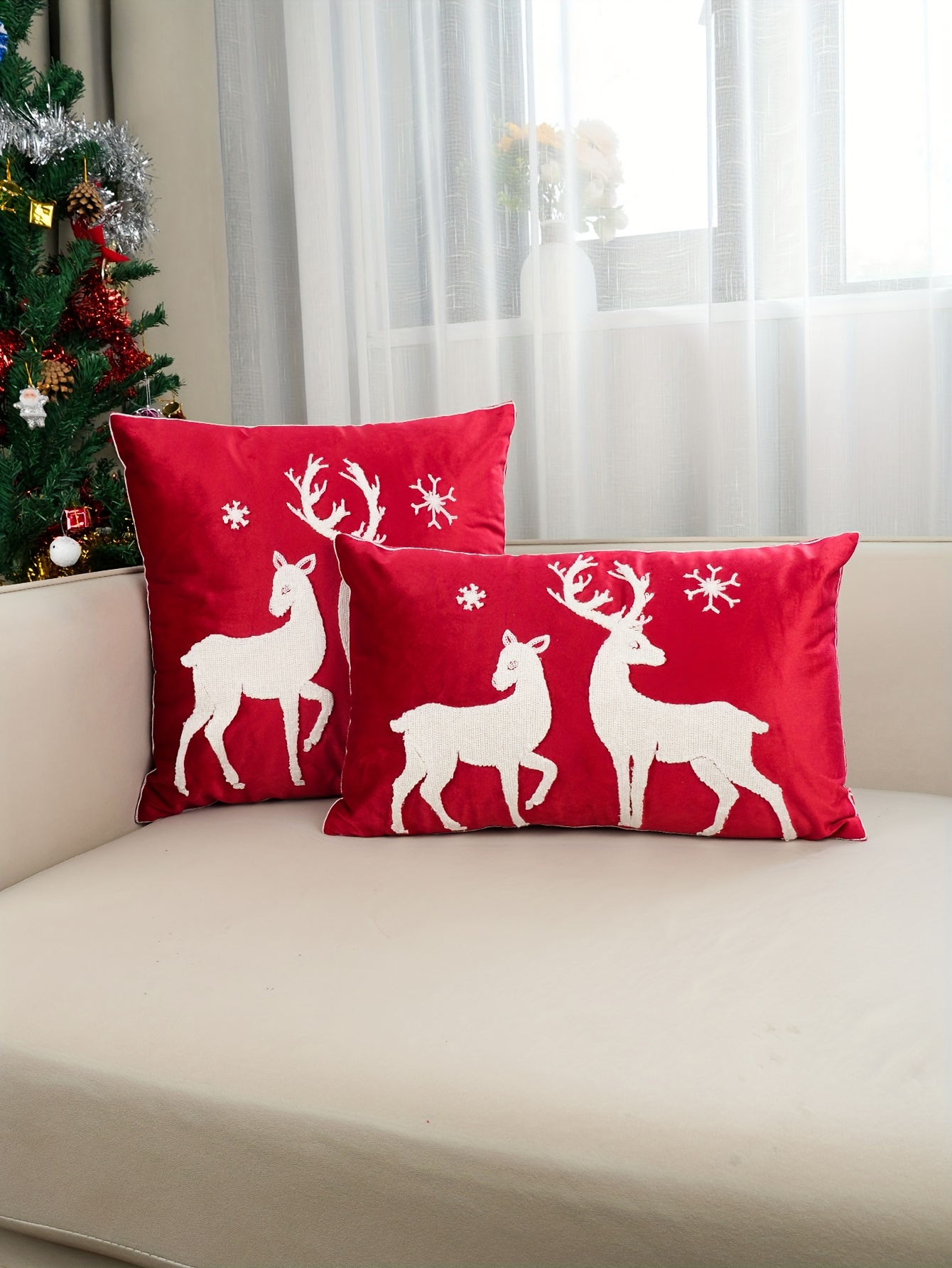 1pc Christmas Pillow Case, Velvet Fabric Printed With Embroidered Christmas  Tree