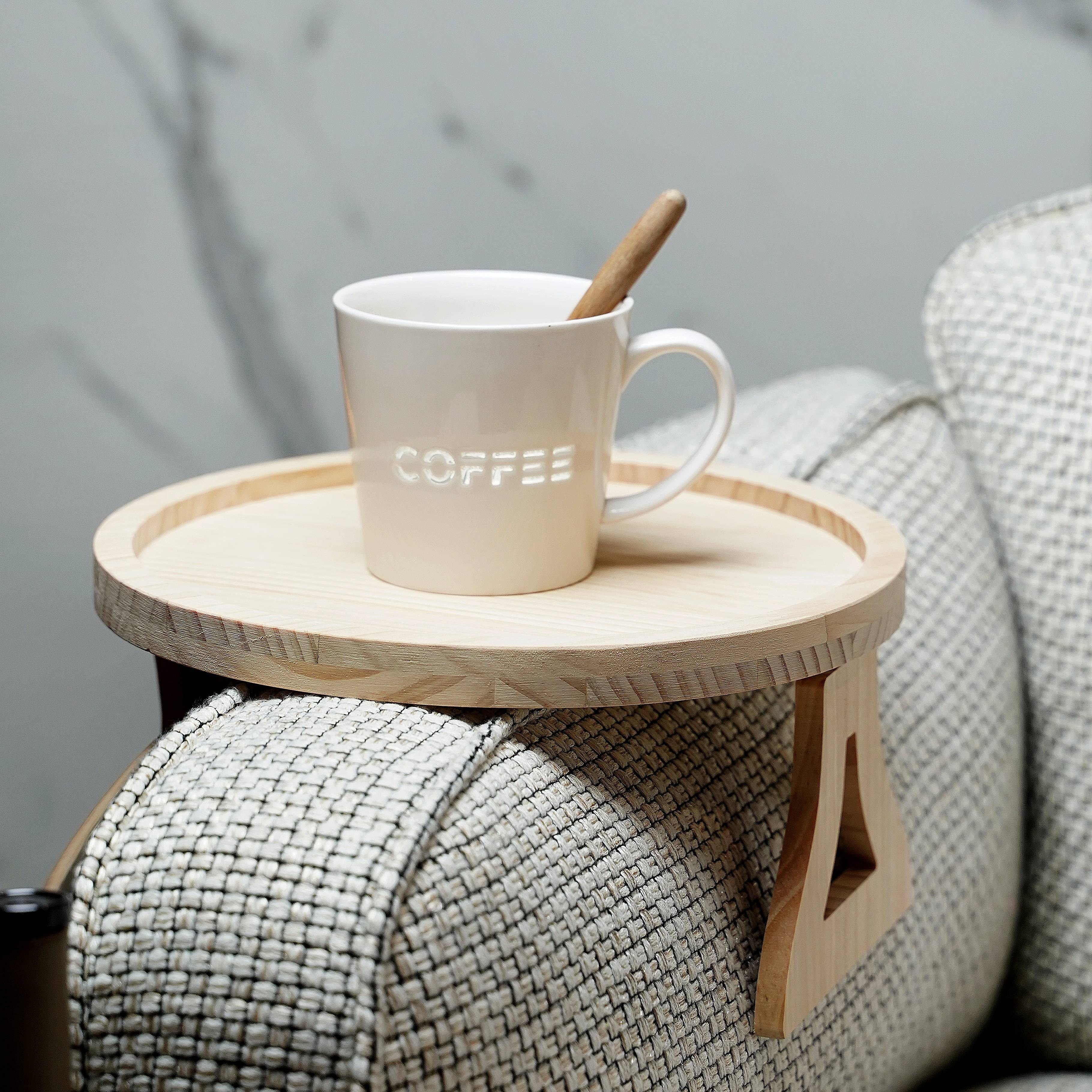 Bandeja de madera con Clip para sofá, mesa auxiliar con