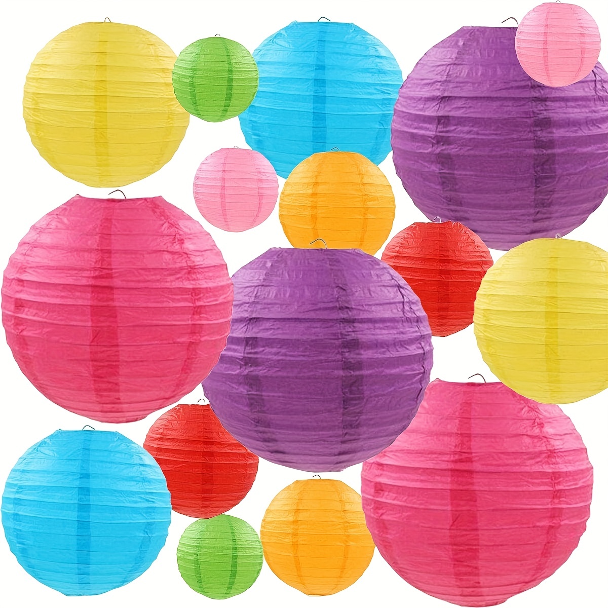 5 PACK  12 Inch Peach / Orange Coral Even Ribbing Round Paper Lantern,  Hanging Combo Set -  - Paper Lanterns, Decor, Party  Lights & More