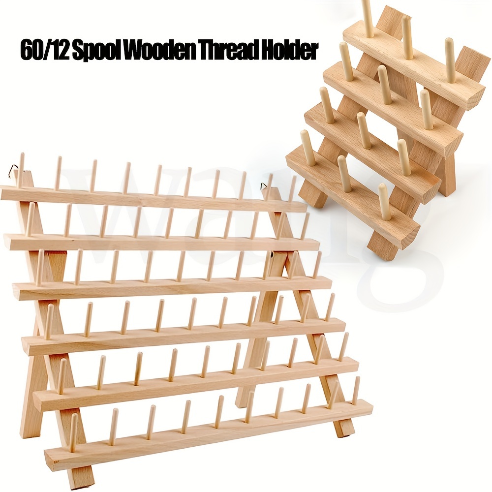 Thread Organizer 30 Spool Wooden Braid Stand Sewing Organization