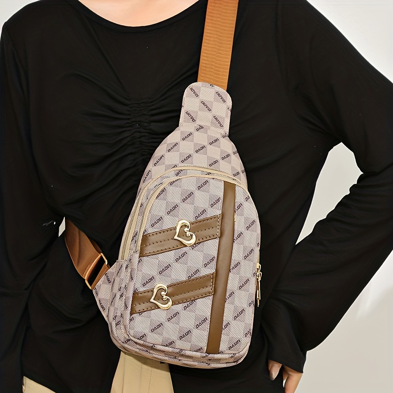 Retro Checkerboard Pattern Sling Bag, Heart Decor Chest Bag, Multi Pockets  Crossbody Bag - Temu