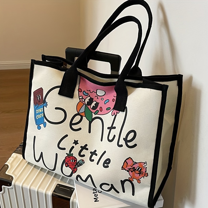 

Fashion Letter Print Tote Bag, Large Capacity Canvas Shoulder Bag, Women's Casual Handbag & Purse For Commute