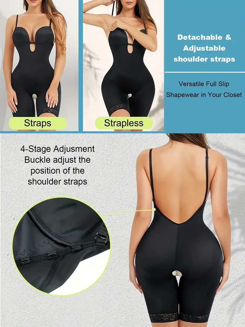 Lace Trim Shaping Bodysuit Tummy Control Butt Lifting Open - Temu