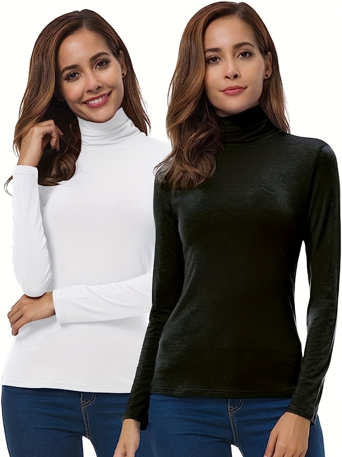 solid turtleneck top casual long sleeve top for spring fall womens clothing