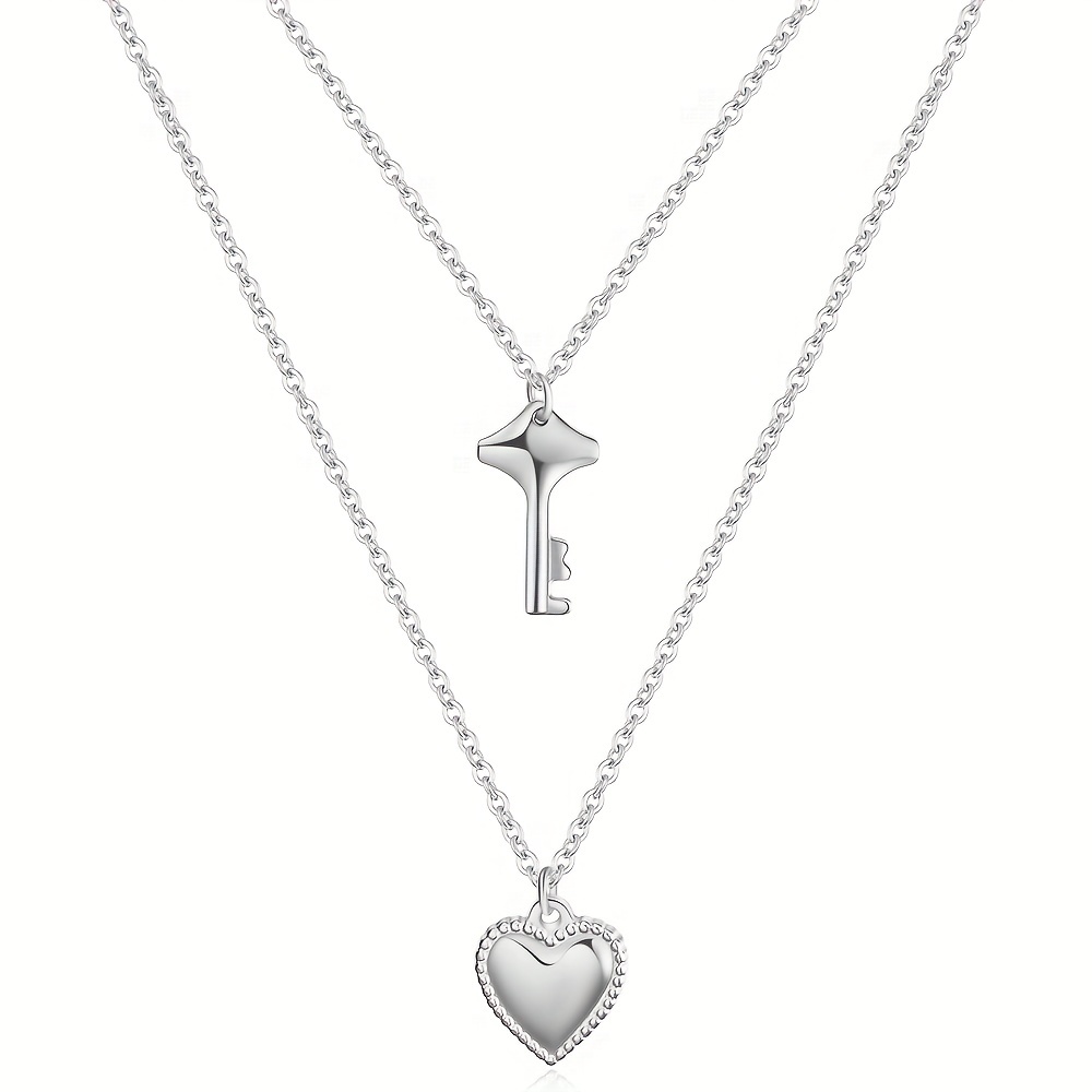 Woman 18K Gold Plated Stainless Steel 2 Layer Chain Heart Charm