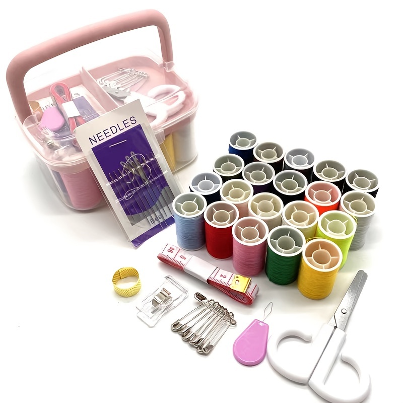 Portable Home Travel Sewing Kits Box Sewing Pattern Fabric Pincushion  Needle Threader Threads Sewing Scissors Sewing Tools