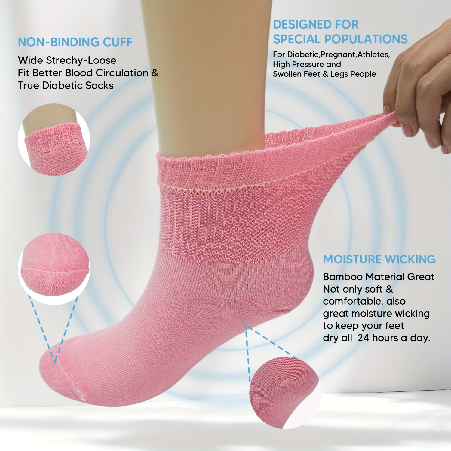 Chaussettes pour diabétiques sans couture SmartKnit ®, ras du cou