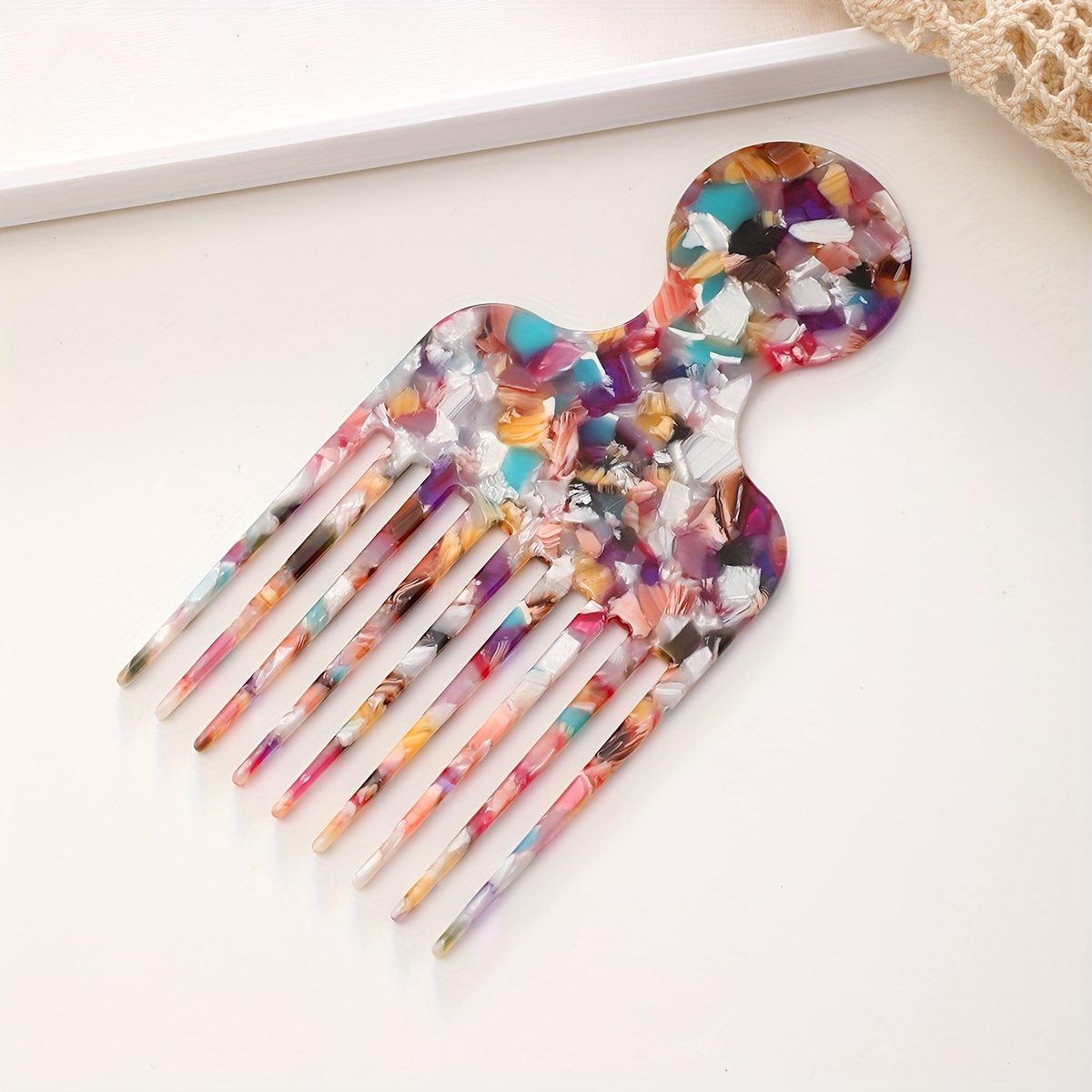 TEMU 1pc Vintage Floral Acetic Acid Comb Portable Afro Pick Comb Lift Hair Pick Comb For All Hair Types