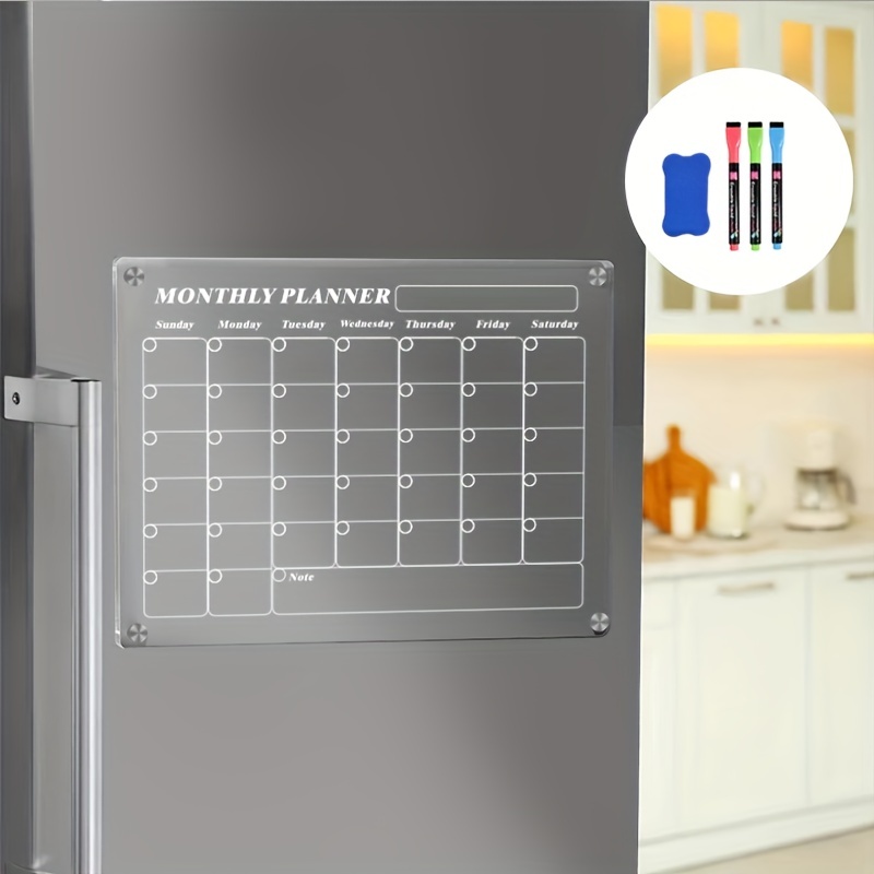 Calendario acrílico magnético para nevera, calendario magnético  transparente de borrado en seco para refrigerador, calendario de tablero  planificador