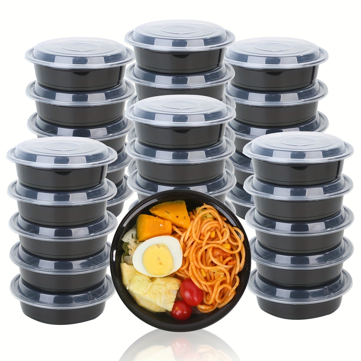 [50 Sets] 24 oz. Meal Prep Containers with Lids, Round Lunch Containers, Bento Boxes, Food Storage Containers