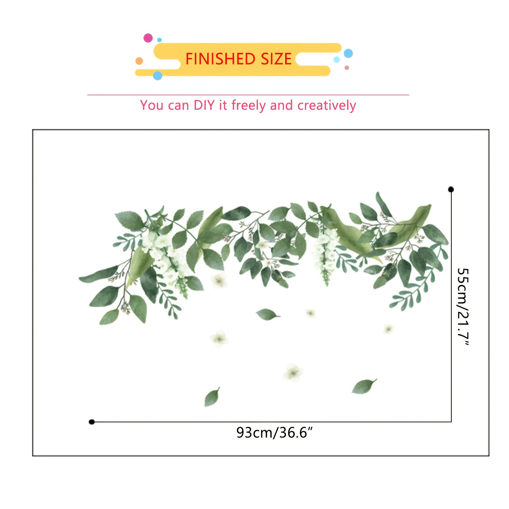 Green Hanging Leaf Wall Decals, Removable Fresh Plant Leaves