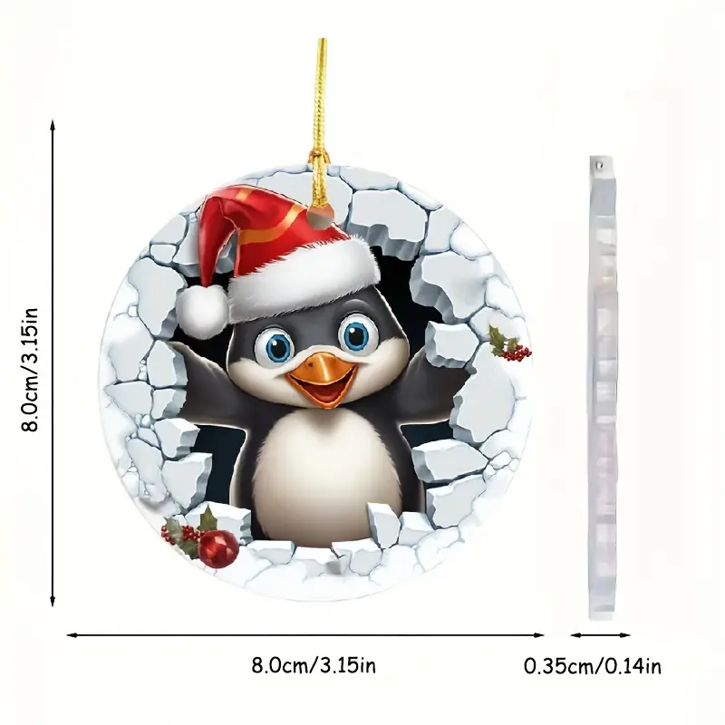 1 Stück 2D Flacher Süßer Pinguin-Anhänger, Runder Weihnachtsbaumschmuck, 8  Cm Acryl-Anhänger, Perfekt Für Auto Im Rückspiegel, Geldbörse, Rucksack
