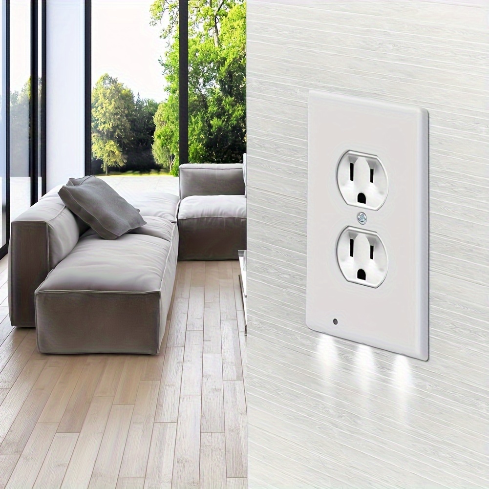 1 Pack Duplex Outlets Electrical Receptacle Wall Plate With Led Night  Lights Auto On Off Sensor