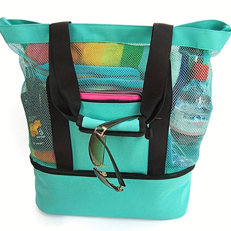 Stay Cool Stylish Summer: Mesh Beach Bag Insulated Cooler - Temu