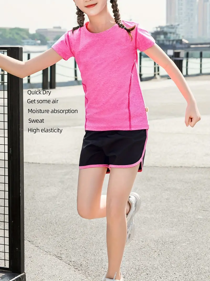 Girls Colorblock Sports Sets Short Sleeve Tops Matching - Temu
