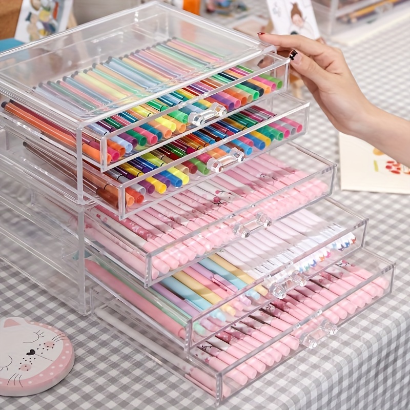 

Pen Container Drawer Storage Box, Transparent Desktop Pen Box With Large Capacity, Creative Pencil Storage Box For School, Stationery Hand Tape Sorting Box Pen Container Pen Box