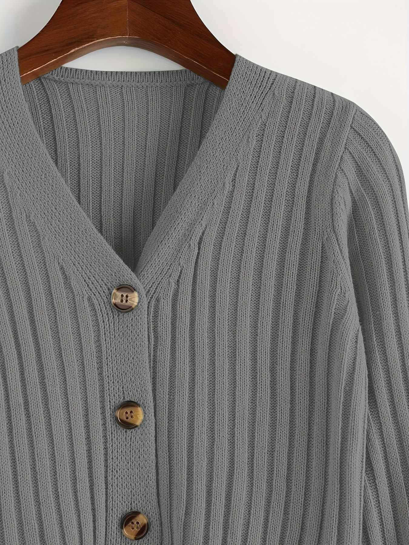 Solid Button Front Knit Cardigan Elegant V Neck Long Sleeve - Temu