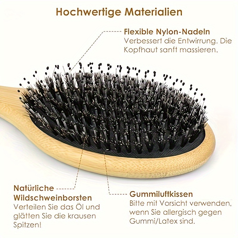 Boar Bristle & Nylon Hair Brush Oval -static Paddle Comb Scalp Massage Hair  Care Tool 