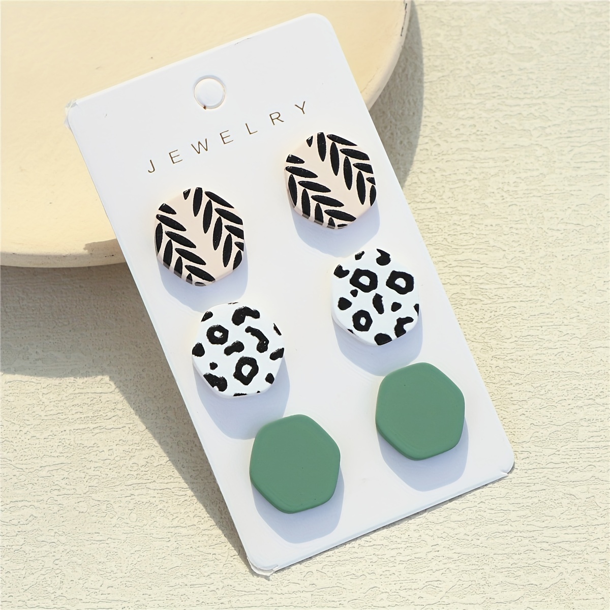 

3 Pairs/ Set Hexagonal Shape Leopard/ Slant Stripes Pattern Stud Earrings Cute Simple Style Acrylic Jewelry Daily Casual
