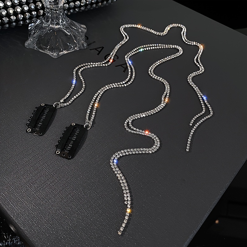 Image of 2pcs Fashion Rhinestone Chain Hair Clips S' Headwear Tassel Hairpin Y2k Sweet Cool Braided Braid Ponytail Embellished Accessories