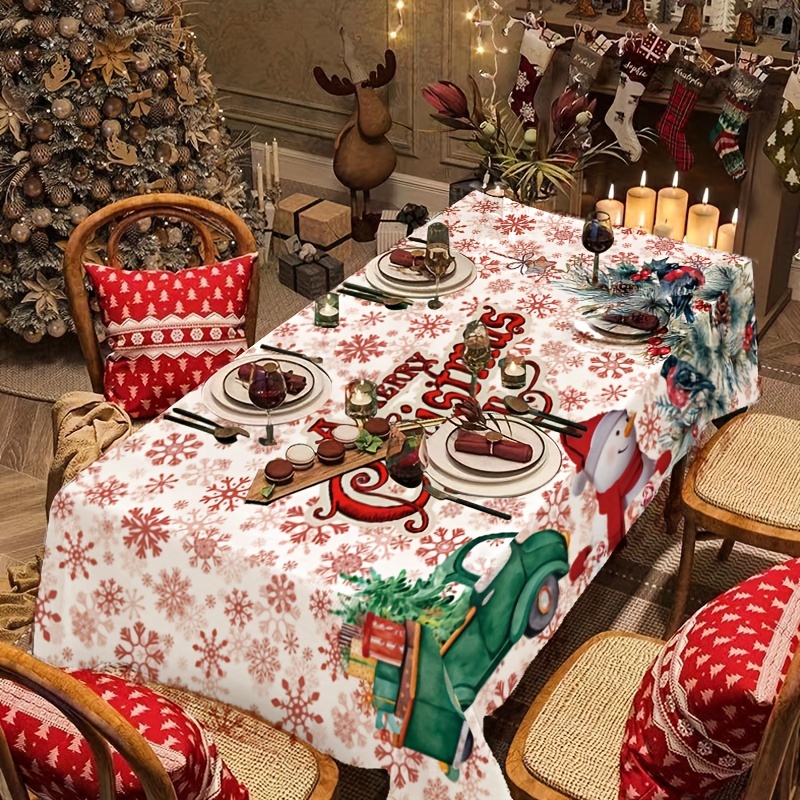 1pc, Polyester Tablecloth, Merry Christmas Table Cover, Cartoon Snowman  Pattern Table Cloth, Christmas Atmospheric Table Decor, Holiday Desktop  Decora