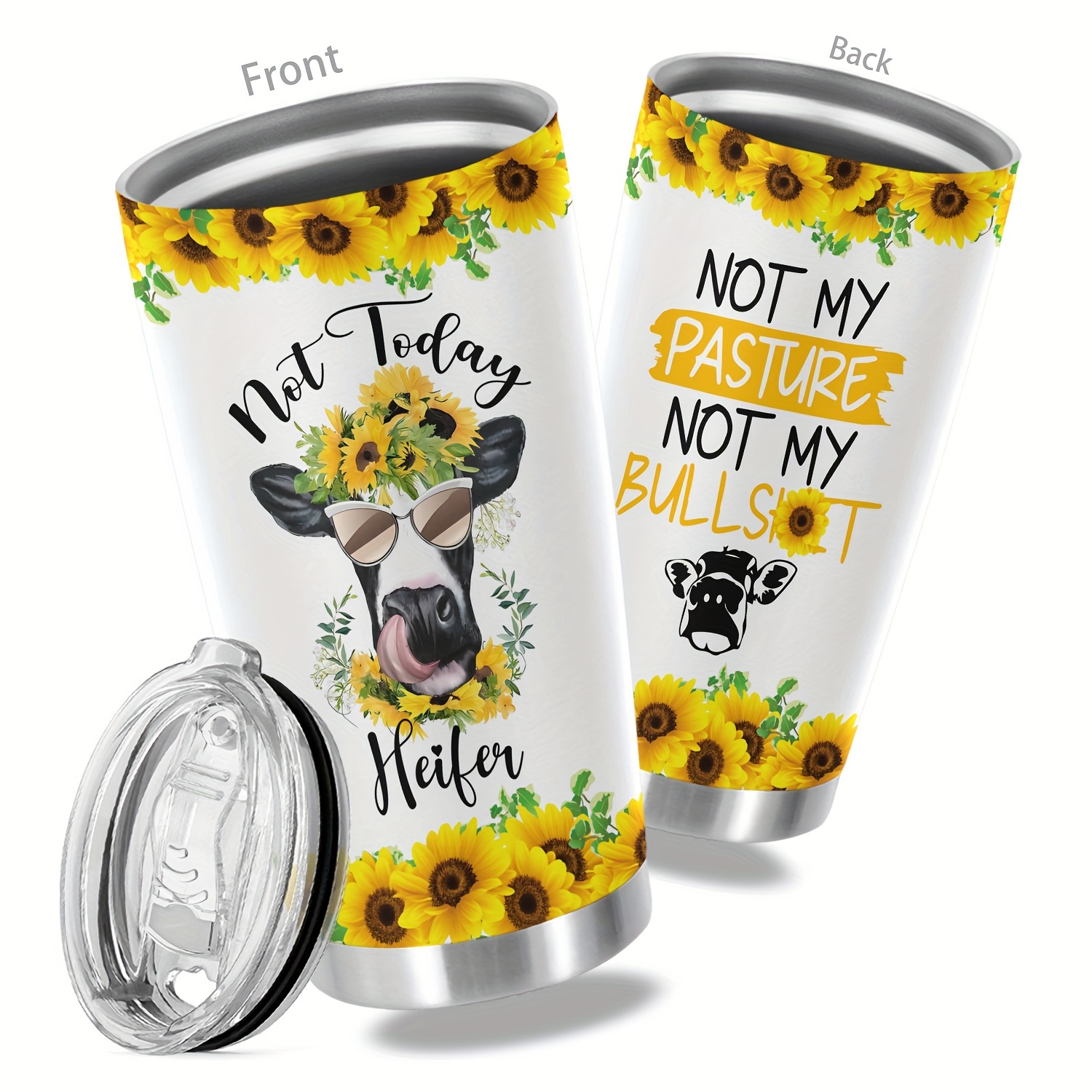 

1pc, 20oz Cow Cup Stainless Steel Tumbler, Not Today Heifer Not My Pasture Not My Bull Print Double Wall Vacuum Insulated Travel Mug, Gifts For Parents, Relatives And Friends