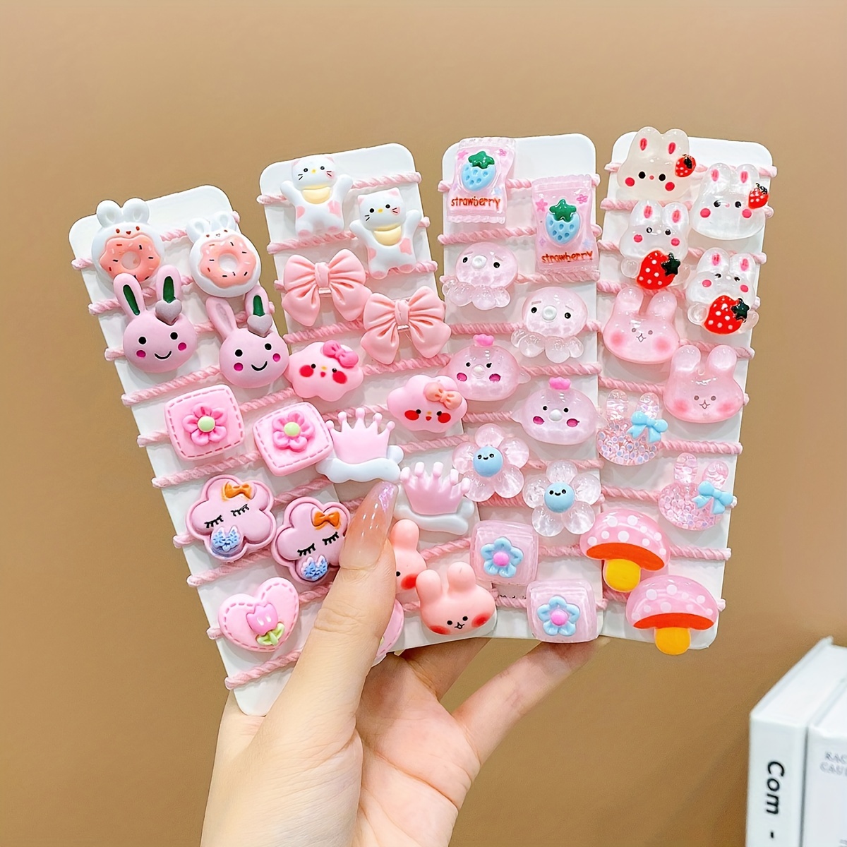 

40pcs Girls Pink Sweet Cartoon Hair Bands, Cloud Rabbit Cat Hair Ties, Ideal Choice For Gifts