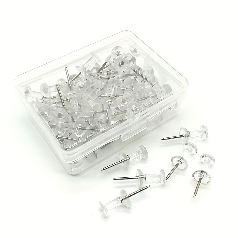 NEW 100-Pack Push Pins Tacks Clear Plastic Head Steel PointThumb