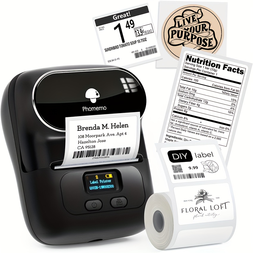 M110 Thermal Label Makers - Portable Wireless Thermal Label Maker Printer  For Barcode, Clothing, Jewelry, Retail, Mailing, Compatible With Android,  IOS, With 1 Roll 40×30mm Label