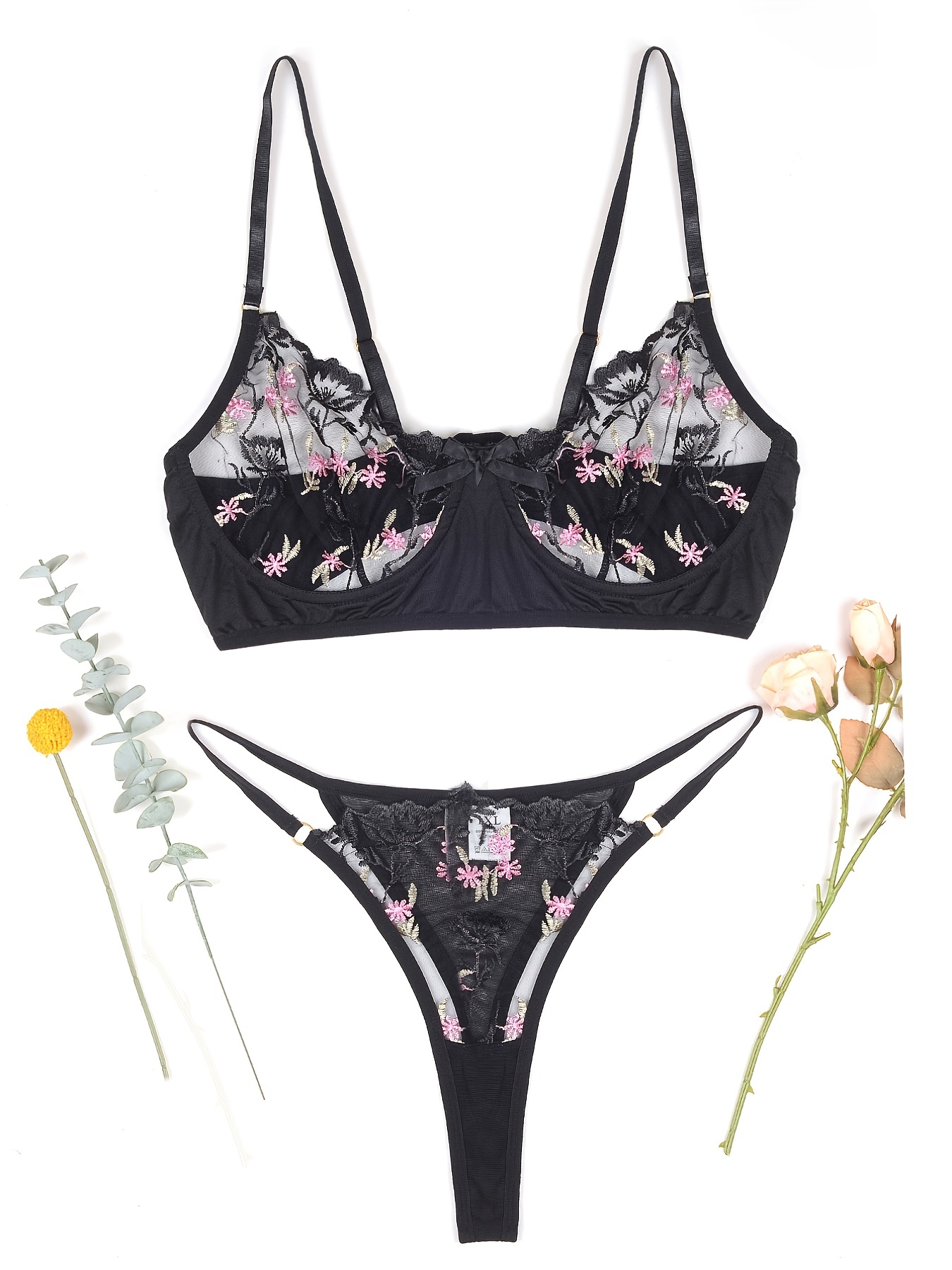 Plus Size Sexy Lingerie Set Women's Plus Floral Embroidered - Temu Canada