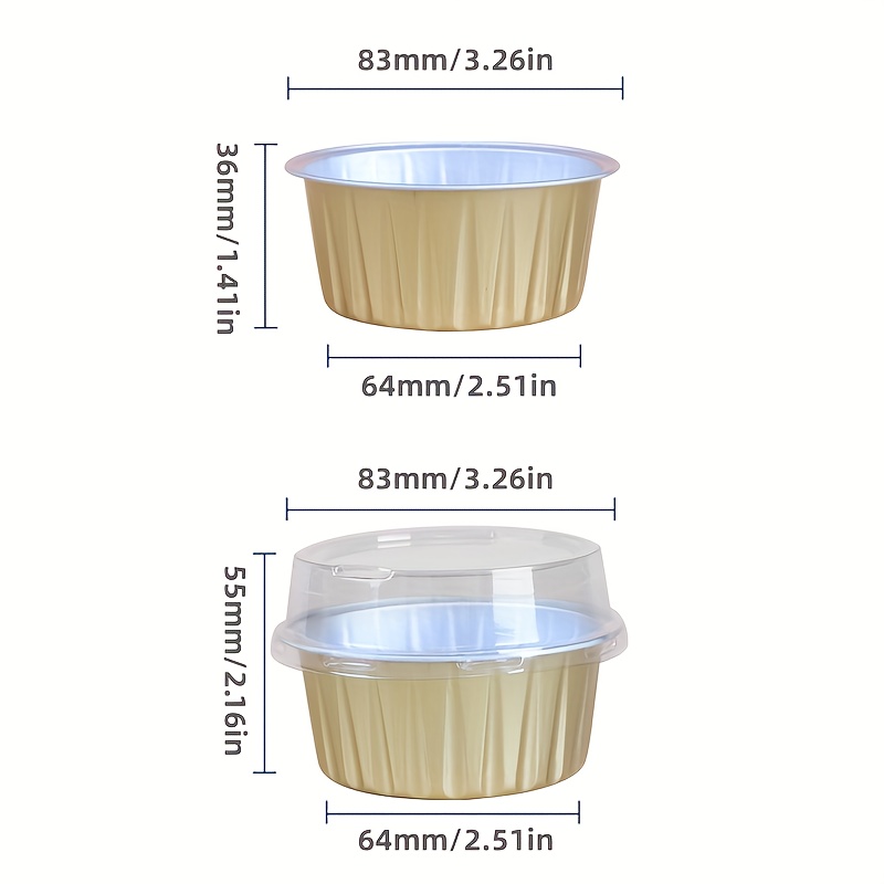 Aluminum Foil Cupcake Baking Cup, Disposable Mini Aluminum Cream Pudding,  Cupcake Lining, Aluminum Foil Desert Cake Pan Flan Mold Tin Foil Cup With  Lid Container For Baking Catering For Restaurant/food Truck/bakery 