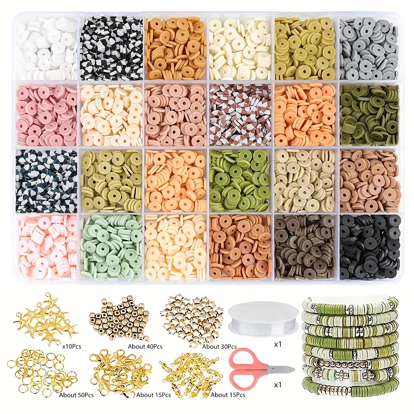 

2400pcs 24 Colors Polymer Clay Spacer Beads Beginner Set For Daily Use Diy Fashion Bracelet Necklace Jewelry Making Craft Supplies