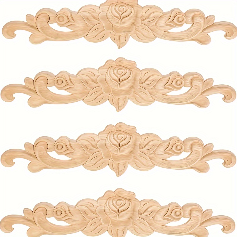 2 4pcs wood carved inlaid decals unpainted rose long center decals furniture walls ceilings doors cabinets beds home decor
