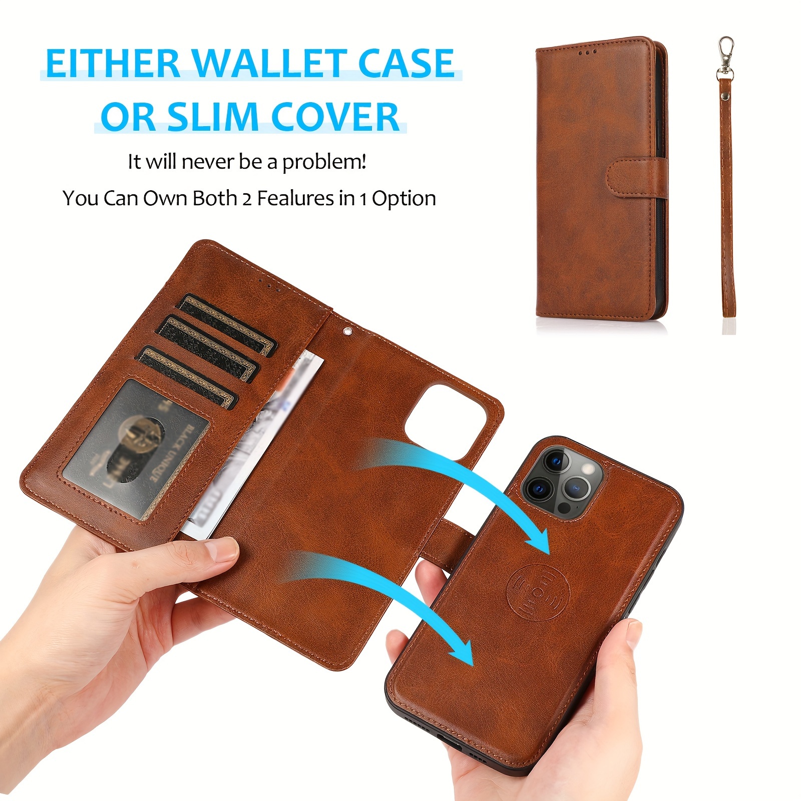 Detachable Leather Magnetic Card Slot Pocket Case For iPhone 15 14 13 12  Pro Max