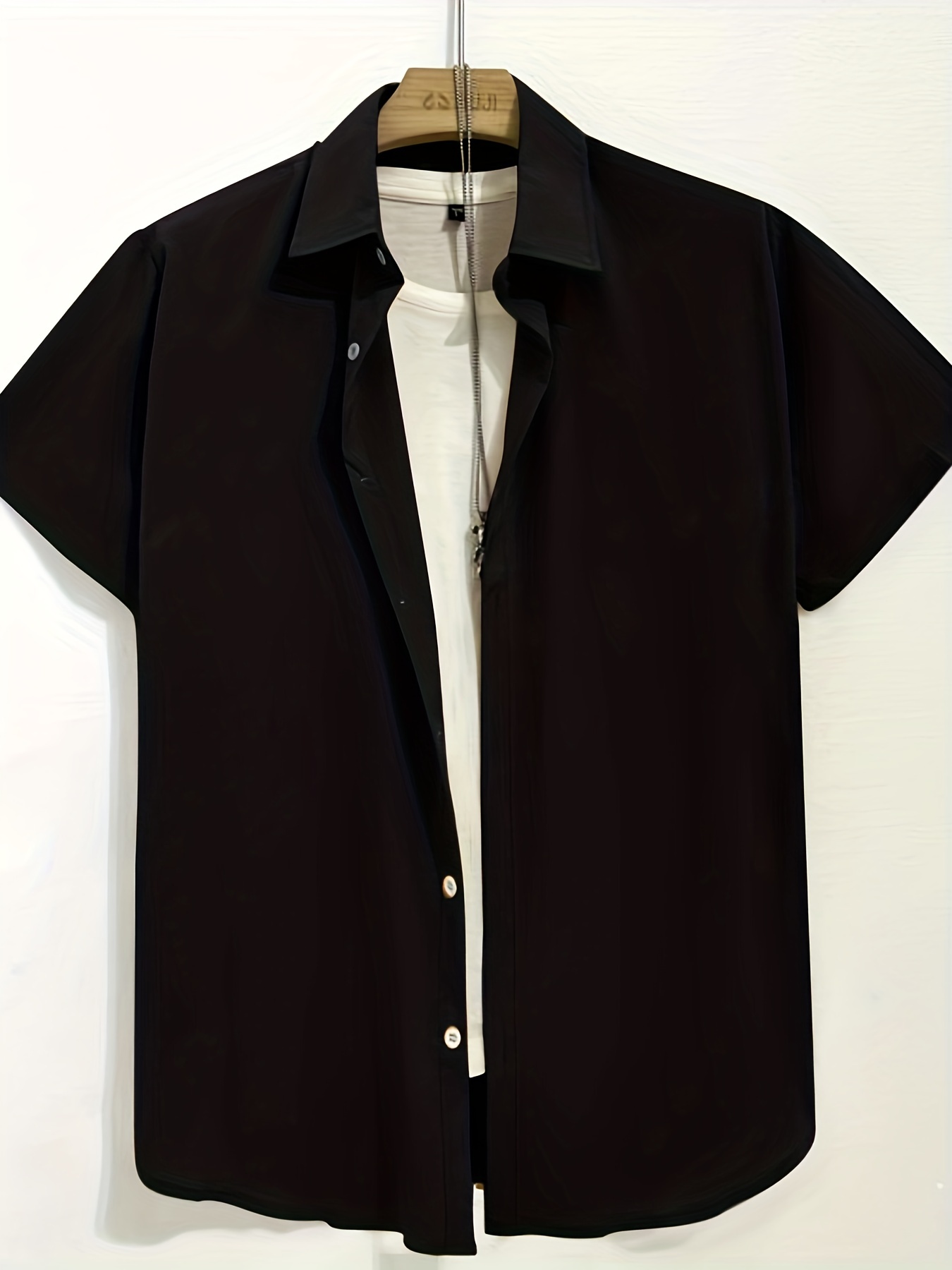 solid color mens casual thin short sleeve shirt mens boho shirt for summer vacation resort black 0