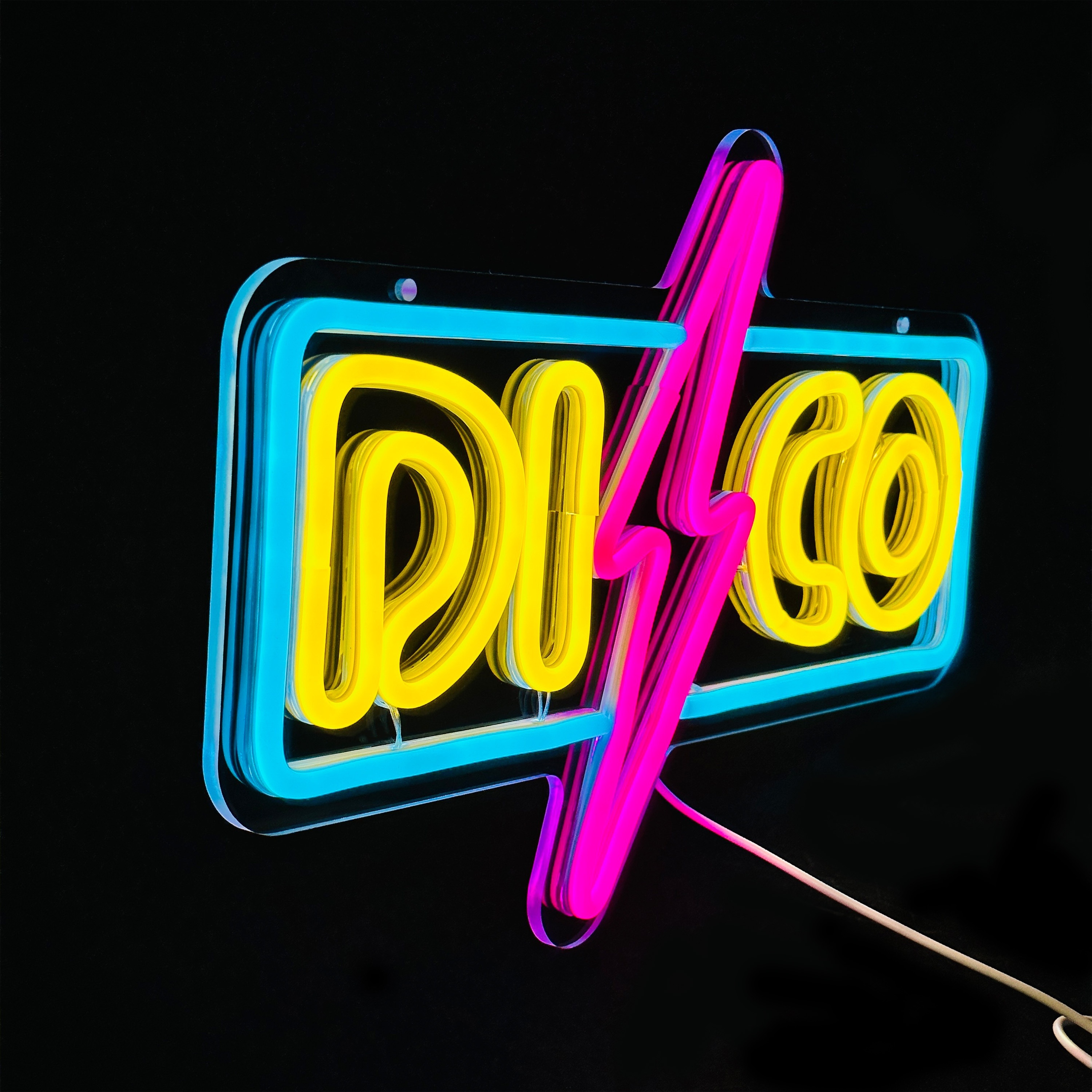 Yellow 'Disco' Acrylic Box Neon Light