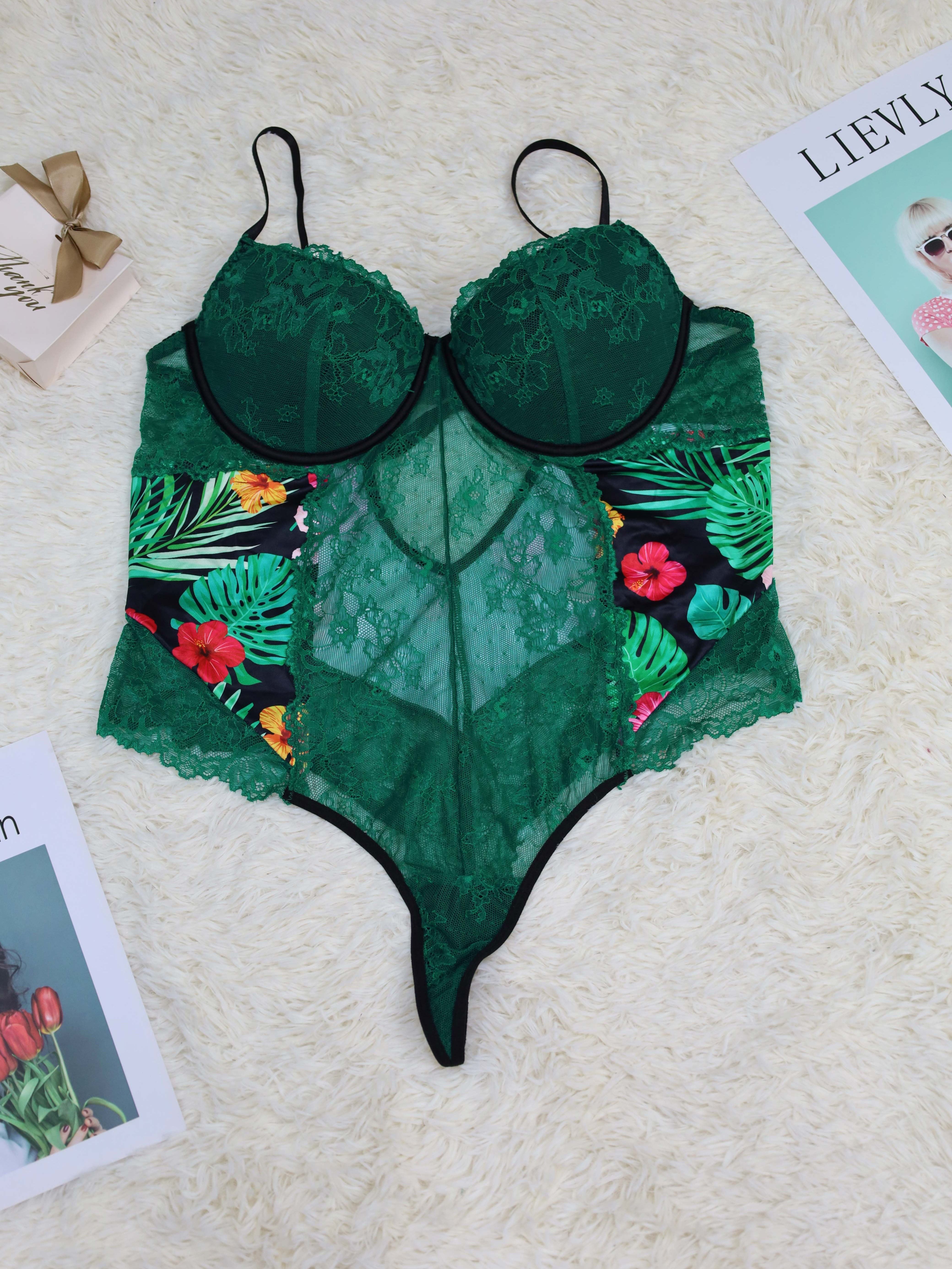 Plus Size Sexy Lingerie Bodysuit Women's Plus Tropical Print - Temu