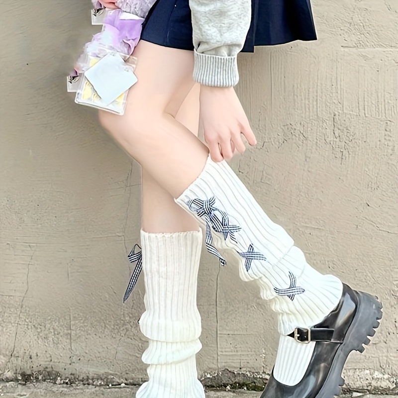 Cross Strappy Leg Warmers Cute Knitted Knee High Socks - Temu