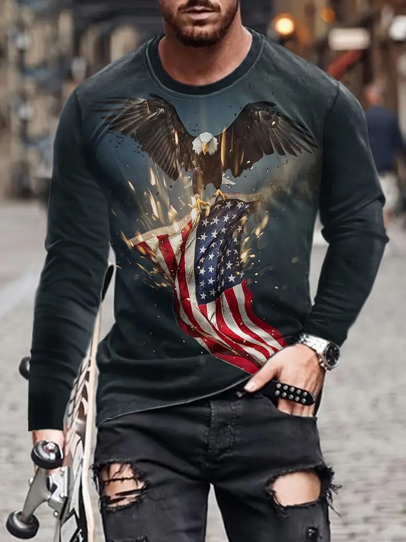 Eagle Usa Flag Print Men's Long Sleeve Novelty T shirt - Temu New Zealand