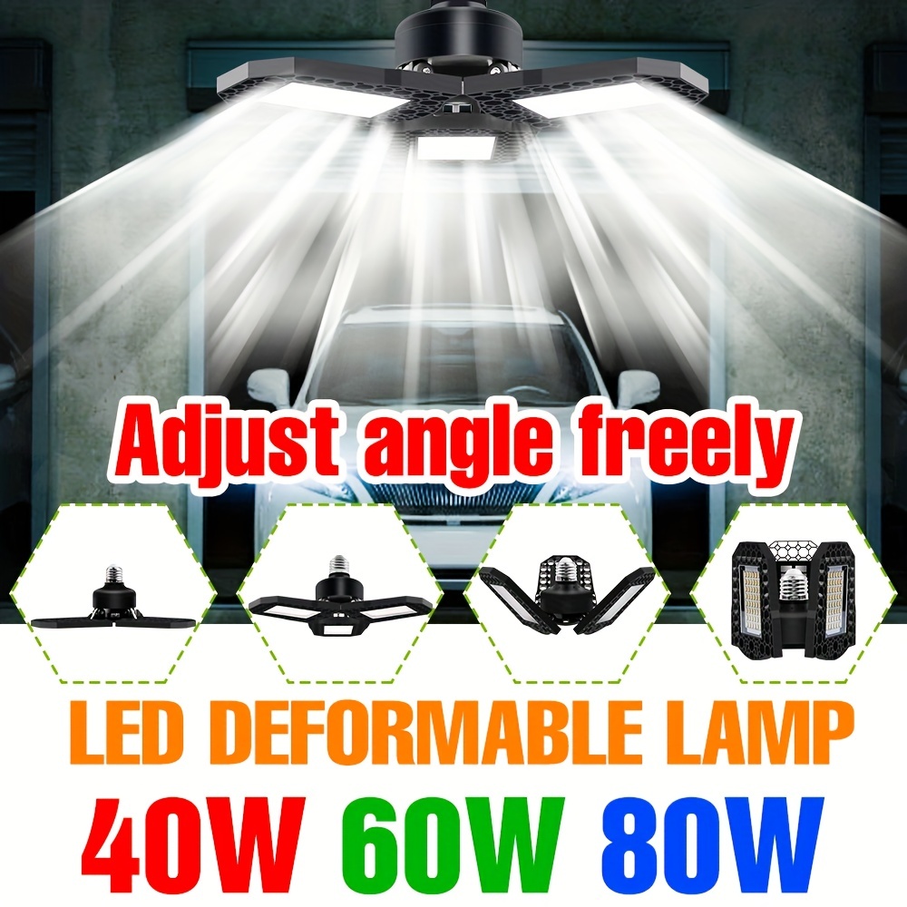 Iriisy Lampe de garage LED, 200 W 20 000 lm 6 000 – 6 500 K, lumière de  plafond déformable, lampe LED plafond de sécurité avec 4 panneaux réglables