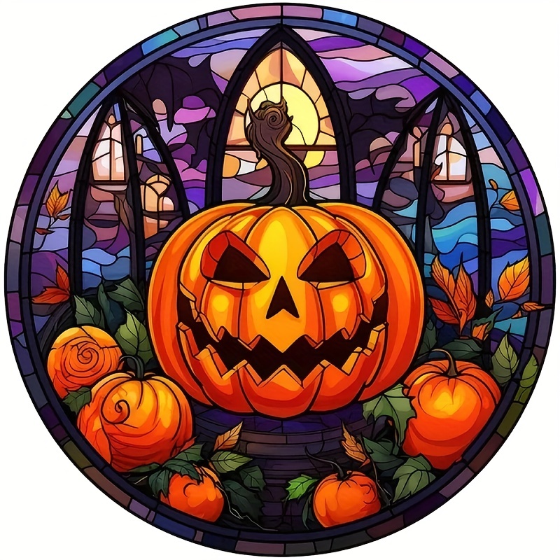 5d Artificial Diamond Painting Halloween Glowing Pumpkin - Temu