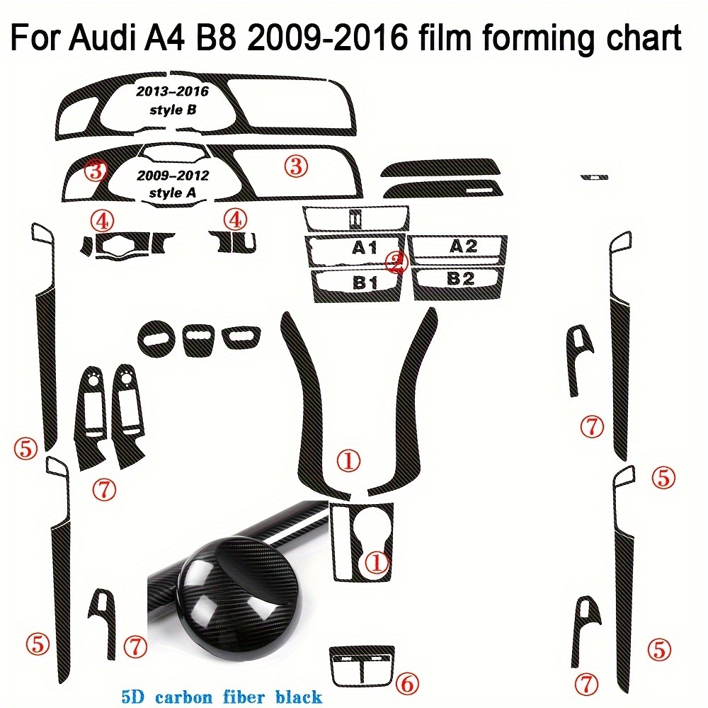 For Audi A4 B8 2009-2016 Interior Central Control Panel Door Handle Carbon  Fiber Sticker Decals Car Styling Accessories