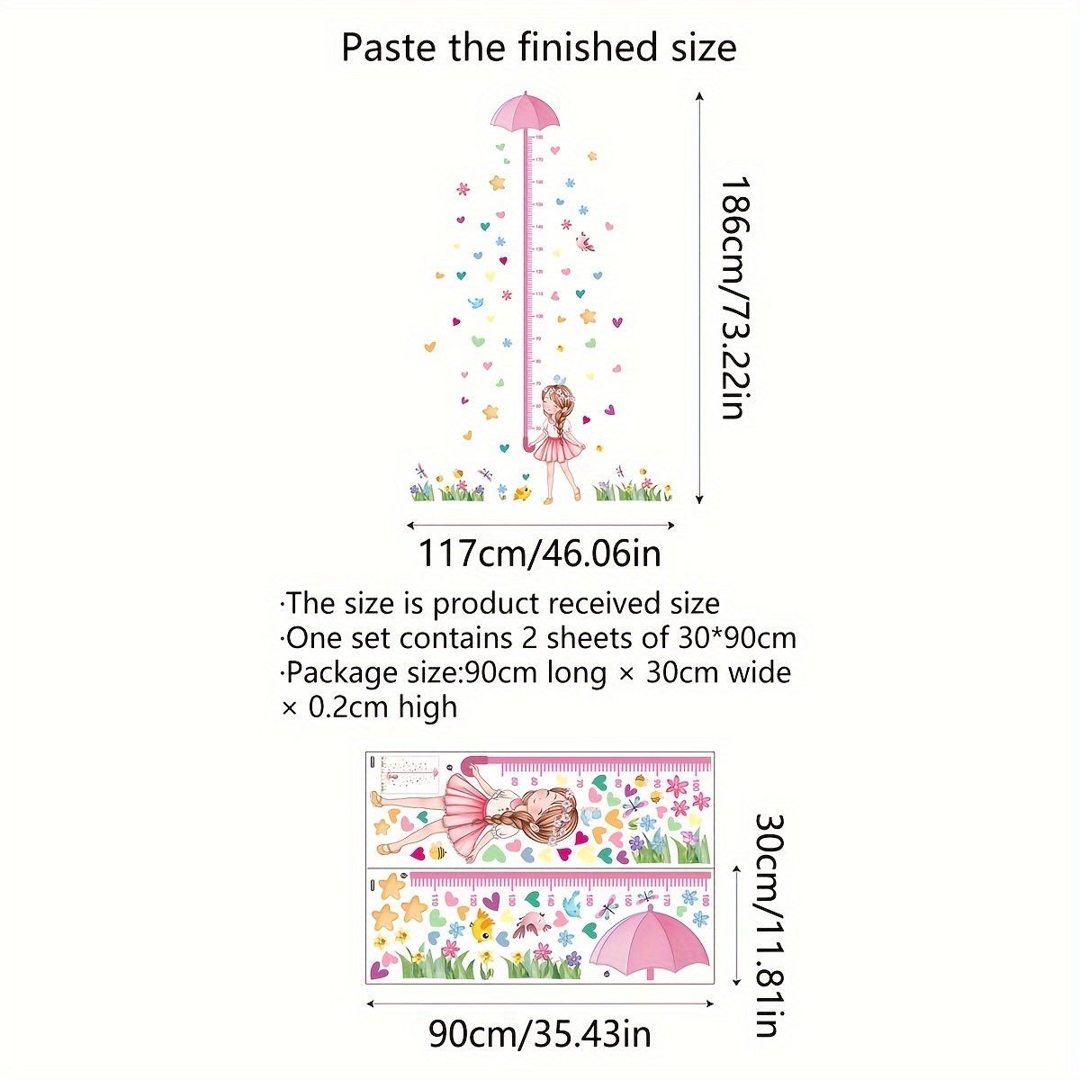 1 Set 2pcs Creative Umbrella Height Sticker Living Room Bedroom Background Wall Decoration Self-adhesive Wall Mural