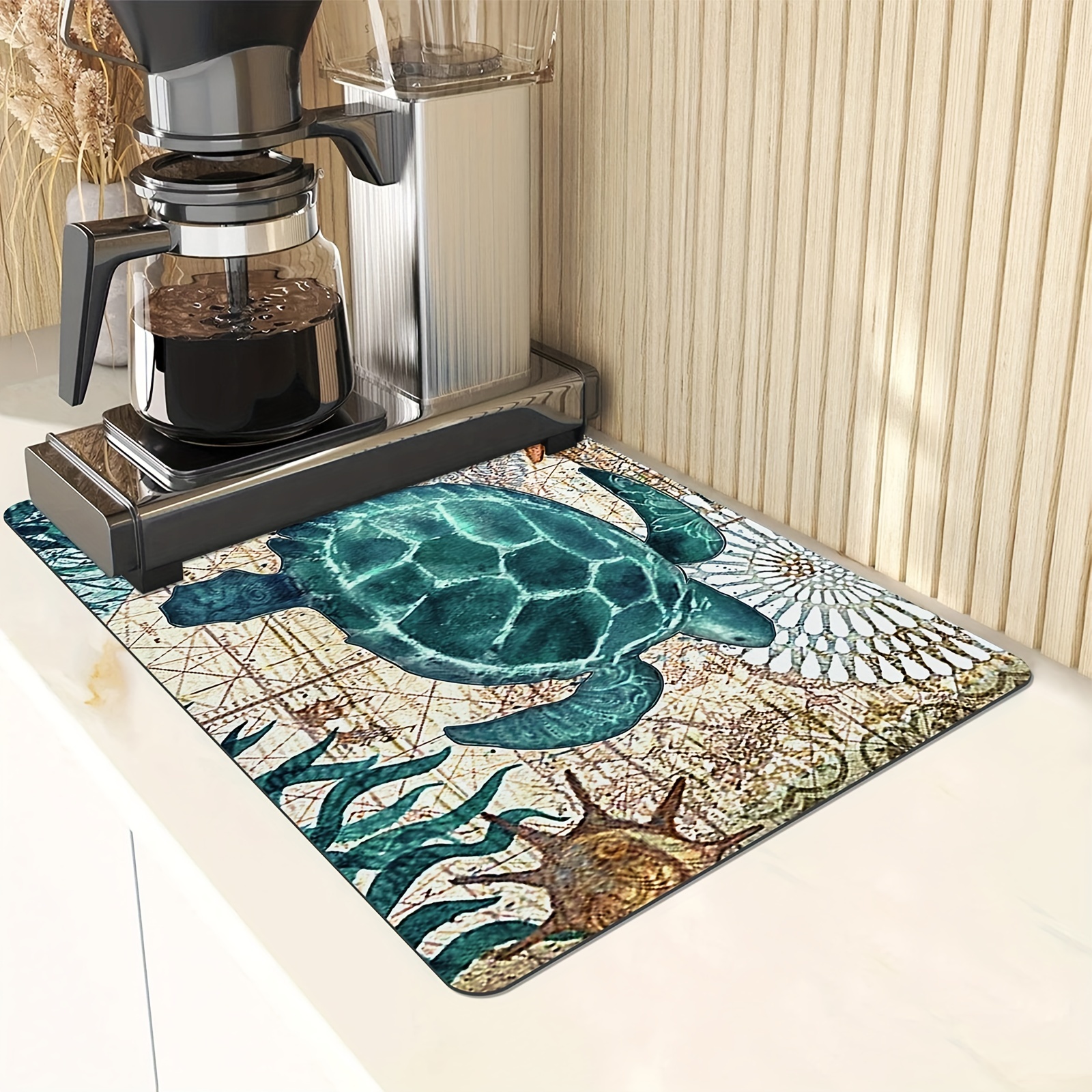 Retro Coffee Maker Mat, Dish Drying Coffee Mats For Kitchen Coffee