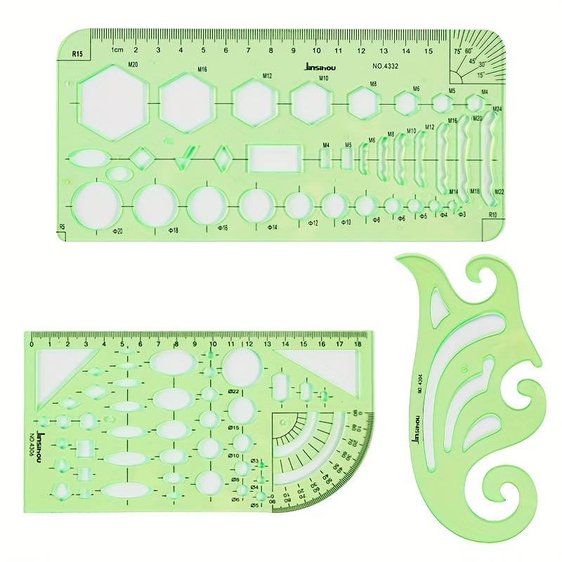 3Pcs Circle Stencil Circle Drawing Tool Ruler Circle Template Clear Green  Geomet