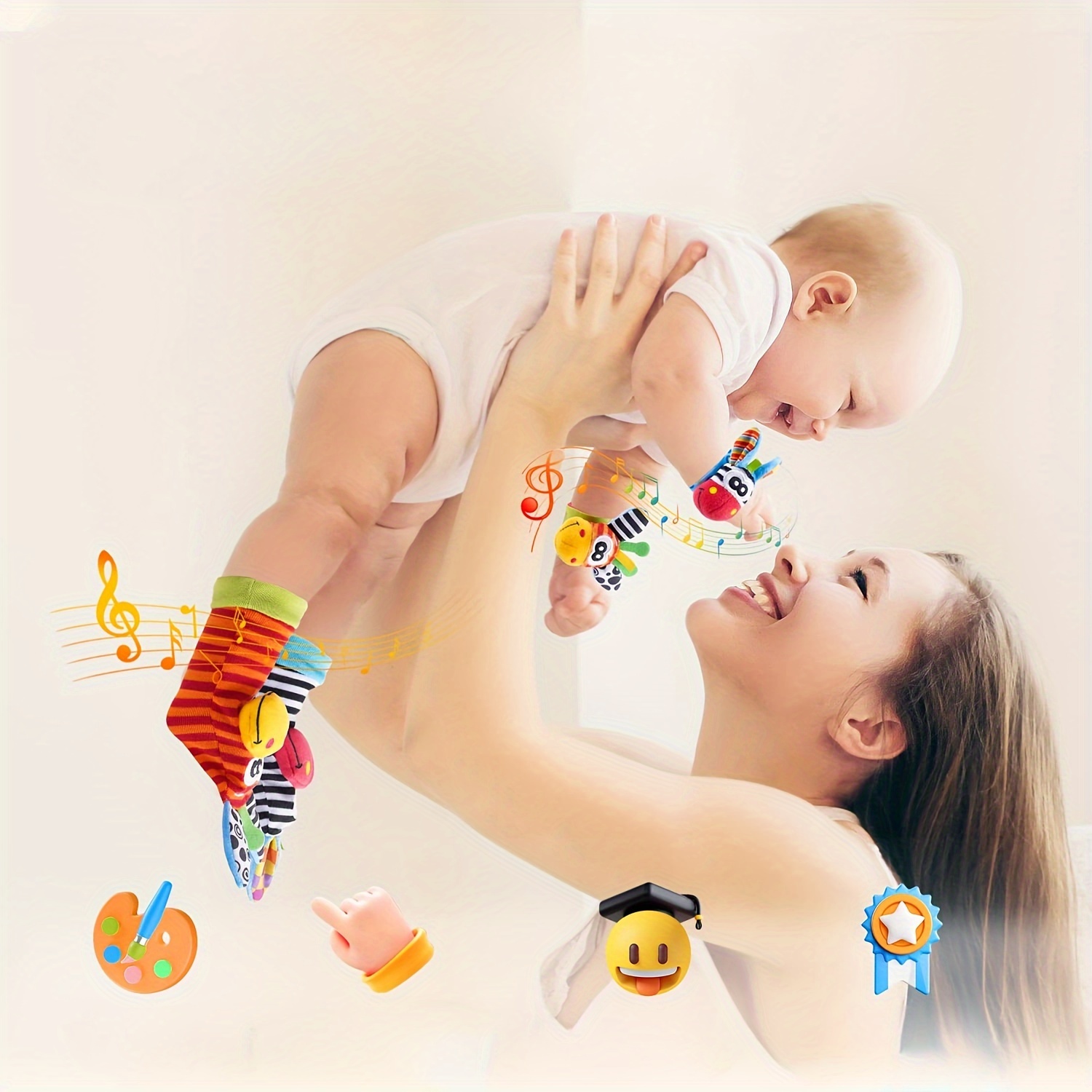 Bloobloomax- Juguetes de sonajero para bebé; brazaletes sonajeros para  muñeca, mano o brazo y calcetines sonajeros para tobillo, pierna, pies;  regalo